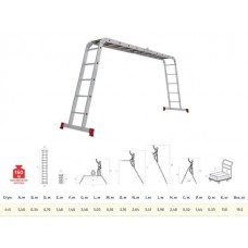 Лестница алюм. многофункц. трансформер 4х5 ступ. с настилом, 19.9кг NV233 Новая высота (Максимальная нагрузка - 150 кг) (2330405) (Новая Высота)