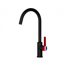 Смеситель для кухни (Lt) D35, серия Rose черный + красный, a-five (Поворотный J-излив) (A5-1024)