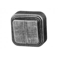 Выключатель 2 клав. (открытый, до 6А) серебро,  Стандарт, Юпитер (VA 56-232 ЧС) (JP7431-02) (ЮПИТЕР)